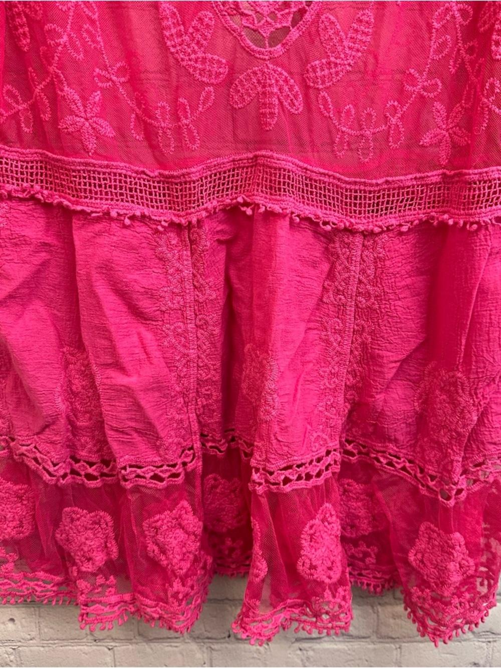 Women’s Sheer Lace V-Neck Swim Coverup Hot Pink Vacation Cruise One Size - Picture 3 of 9